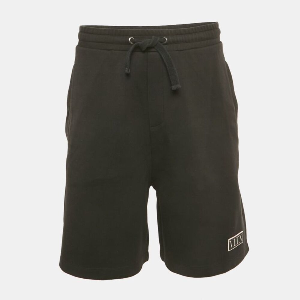 Valentino Black Logo Applique Cotton Shorts Xl